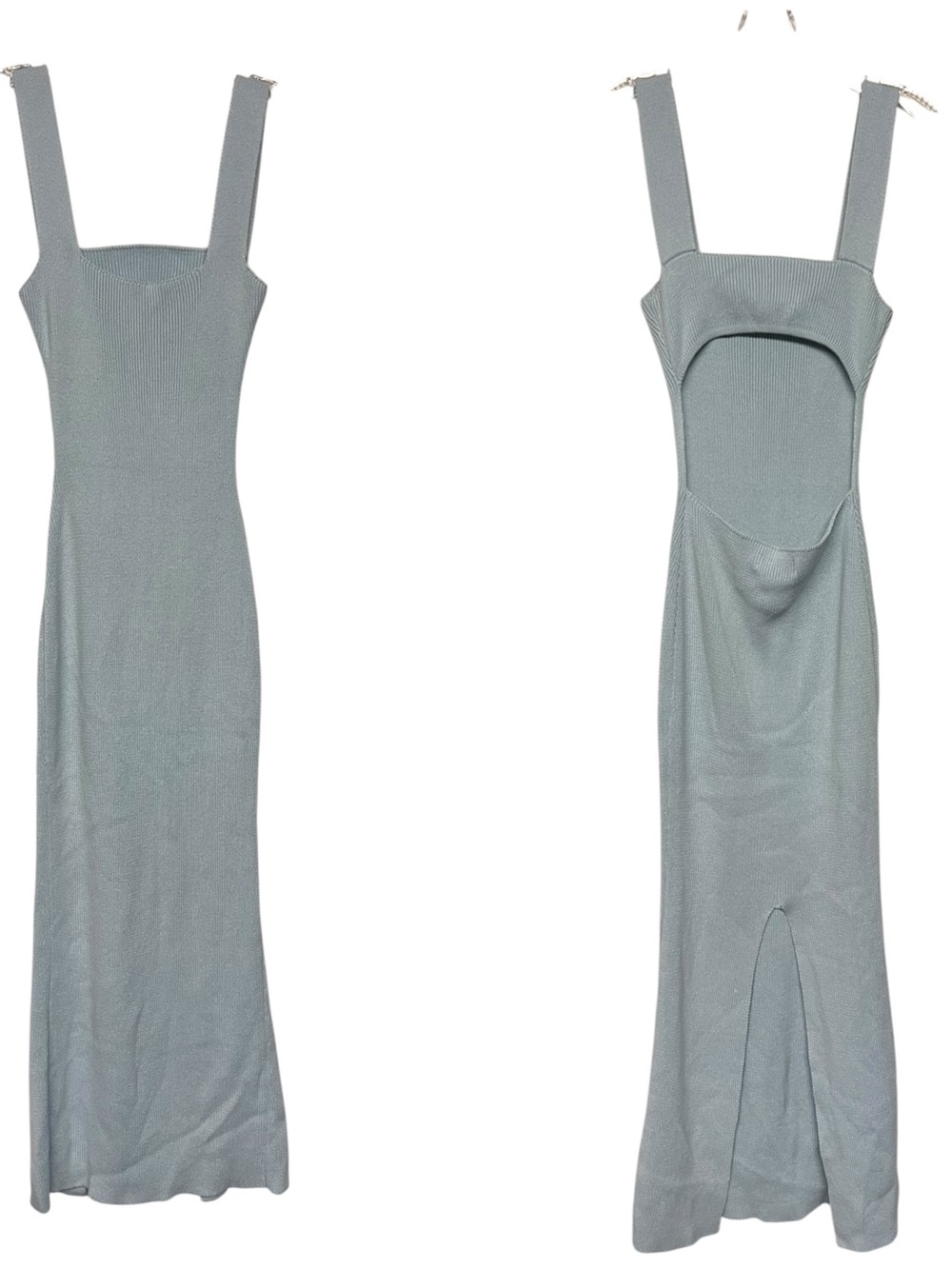 Beige Botany Ribbed Knit Sleek Back Cutout Maxi Dress